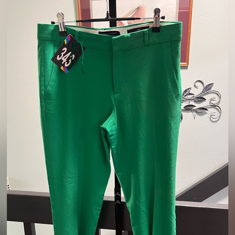 Banana Republic Green Dress Pants Tailored Flat Front #DP342